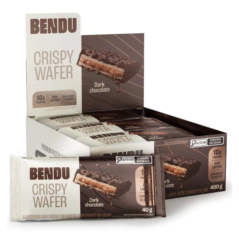 Wafer Bendu Crispy Caixa (12 Un) - Sabor Dark Chocolate - Zero Lactose