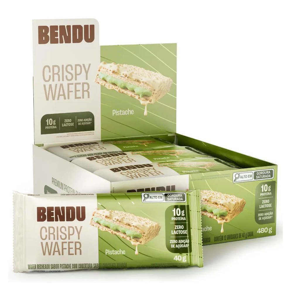 Wafer Bendu Crispy Caixa (12 Un) - Sabor Pistache - Zero Lactose