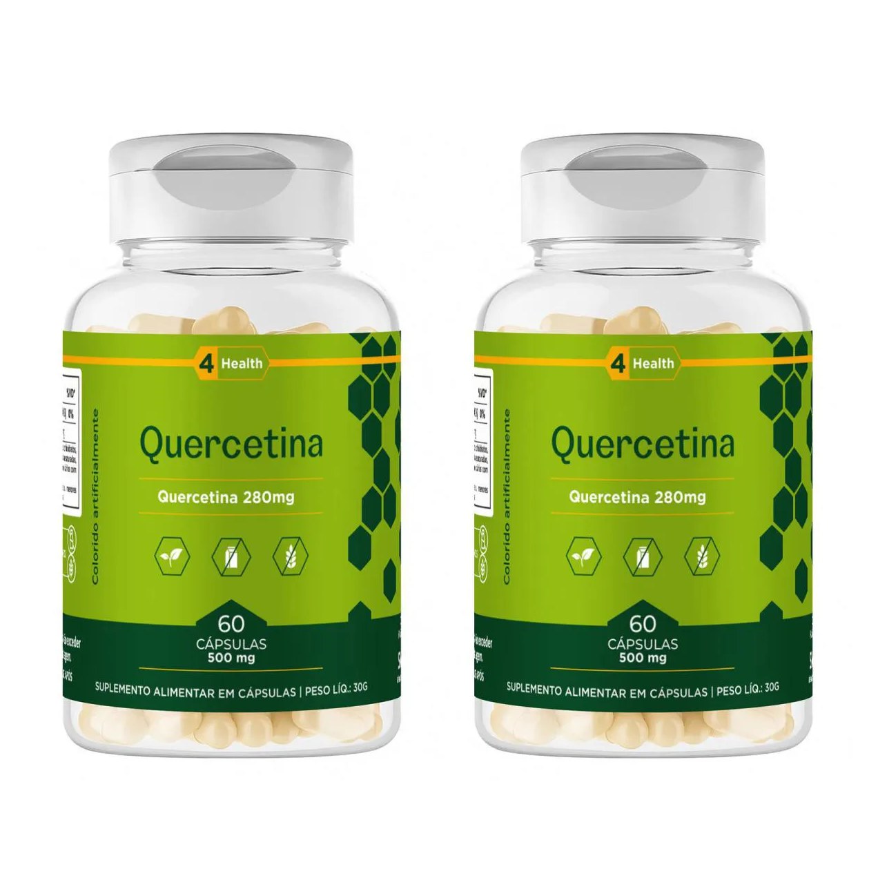 Quercetina 280 Mg | Pura e Concentrada - 60 Capsulas | Qualidade Garantida - 4 Health - 2Potes