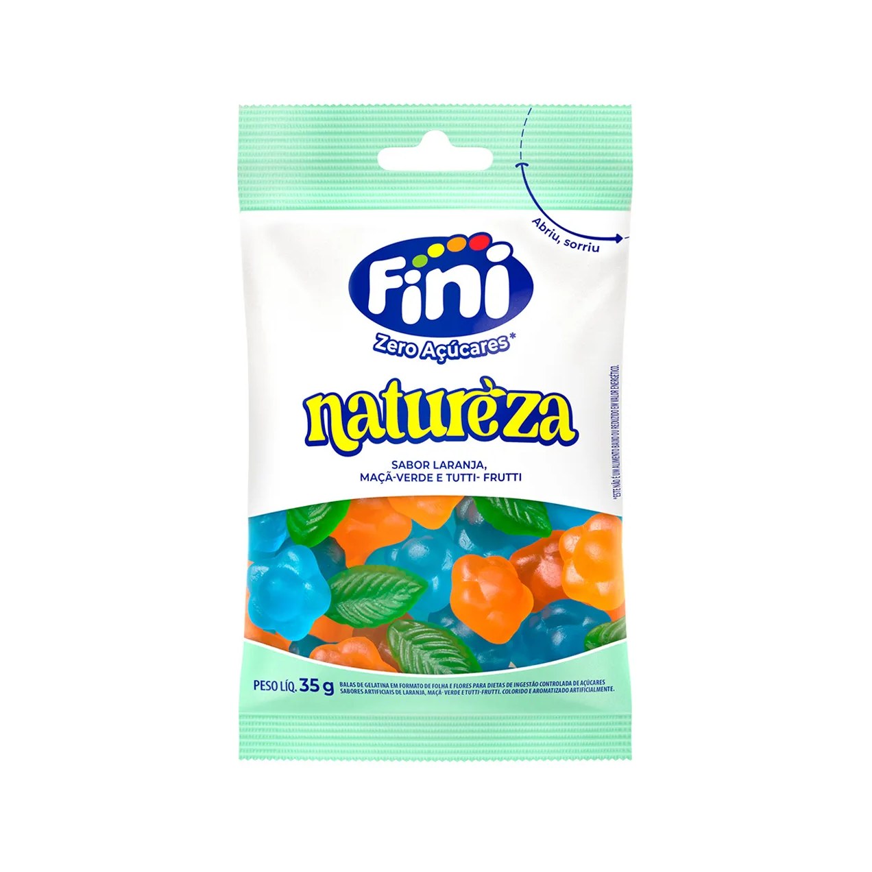 Balas de Gelatina Fini Zero Açúcares Natureza Laranja Tutti-frutti e Maçã Verde 35g