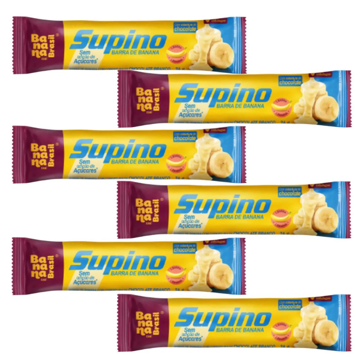 Kit 6 Barra de Banana Cobertura de Choc. Branco 24G Banana Brasil