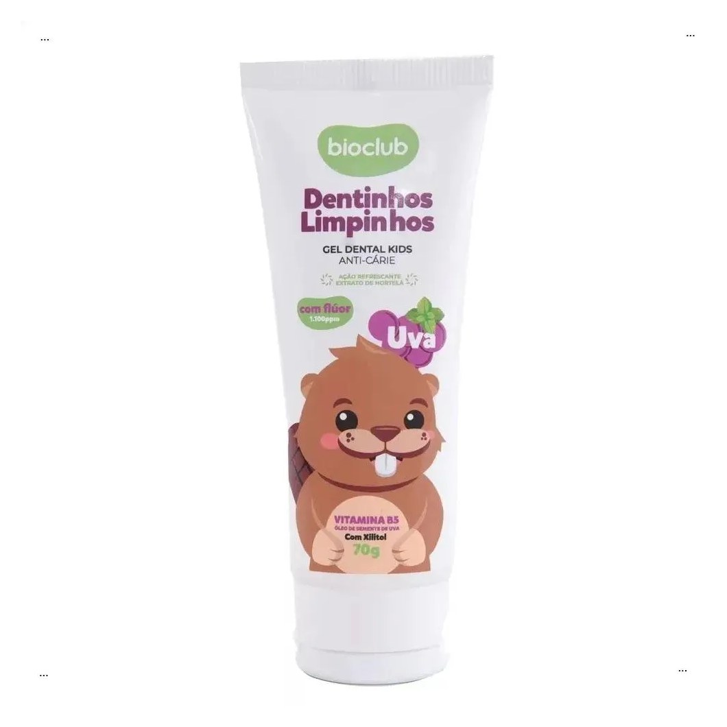 Gel Dental Infantil 70G - Dentinhos Limpinhos Uva Vegano Bioclub