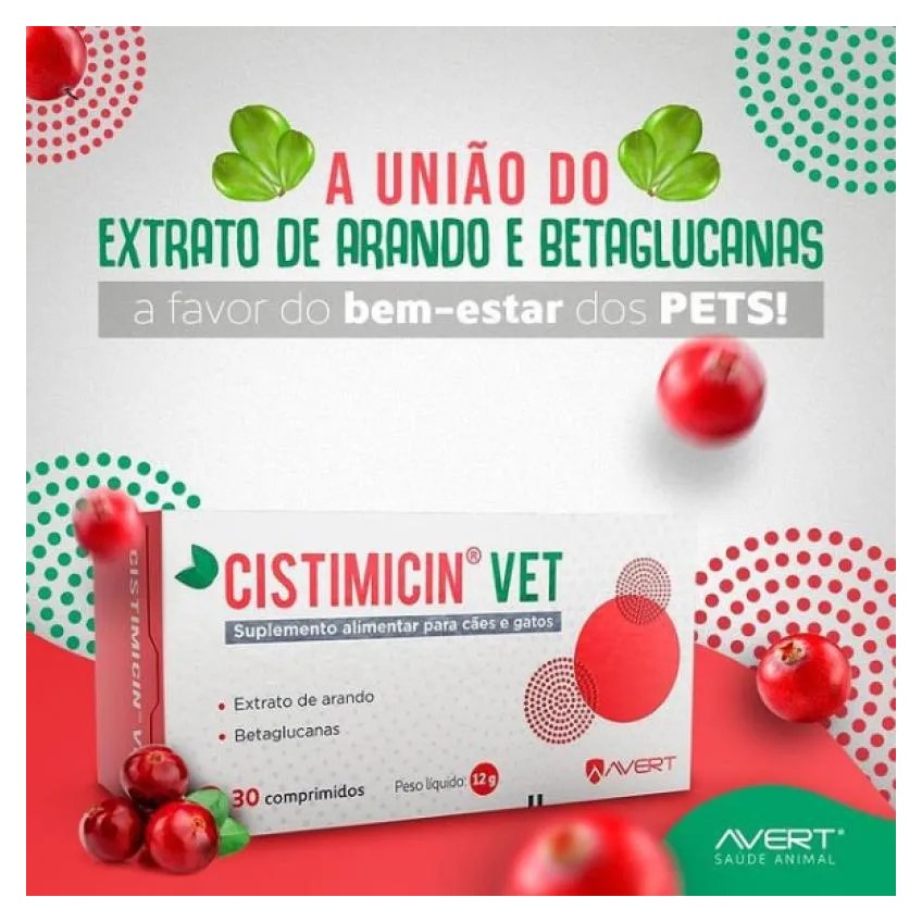 Suplemento Alimentar Cistimicin Vet 30 Comprimidos para Cães e Gatos