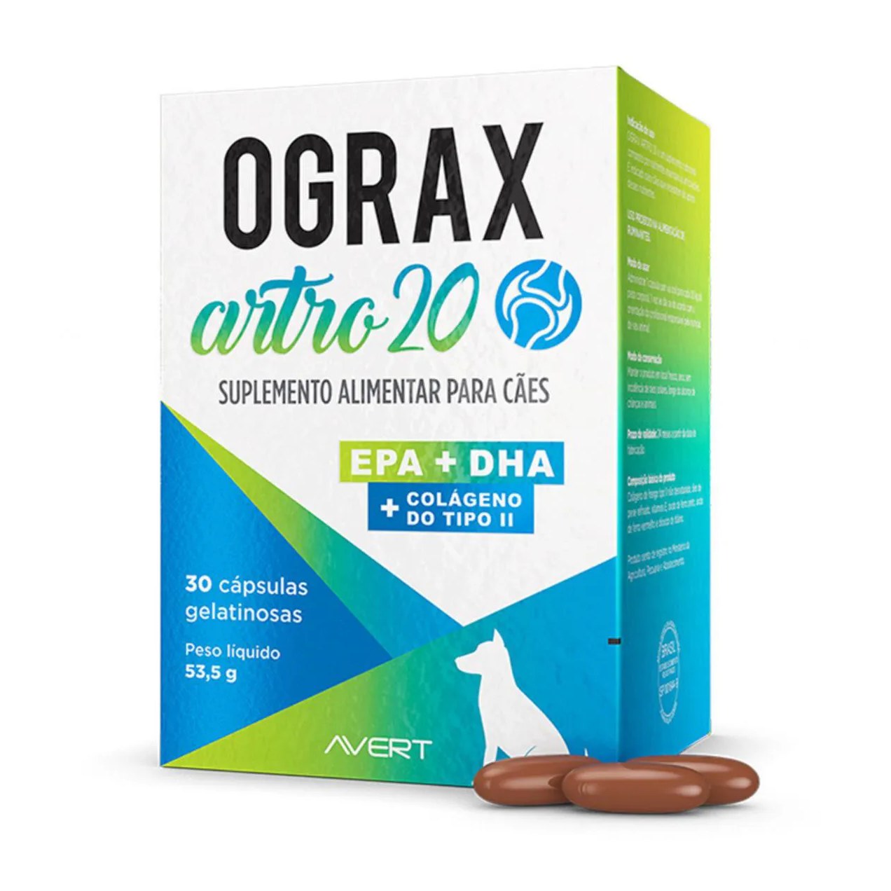 Suplemento Alimentar Ograx Artro 20 30 Cápsulas para Cães