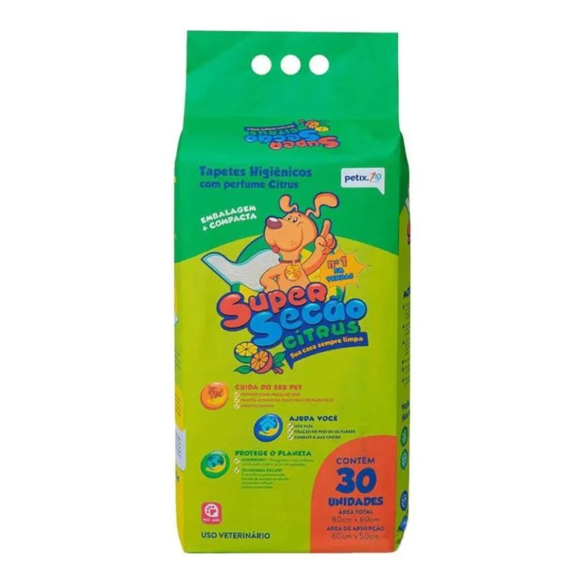 Tapete Higiênico Super Secão Citrus 30Un 80X60Cm para Cães