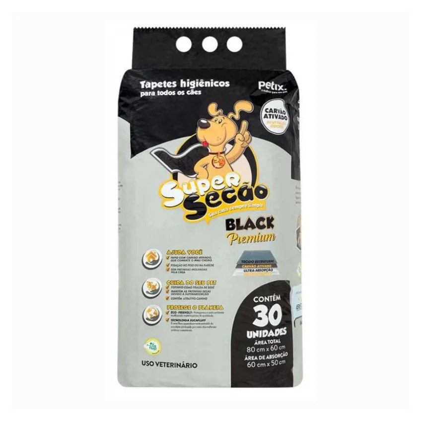 Tapete Higiênico Super Secão Premium com Carvão Ativado 30 Unidades