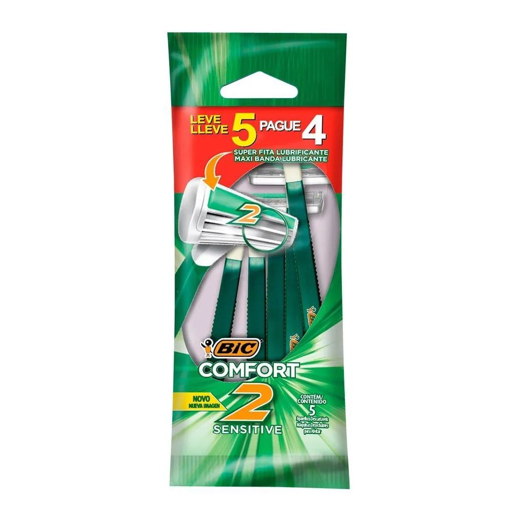 Aparelho Bic Comfort 2 Sensitive Embalagem com 5 unidades