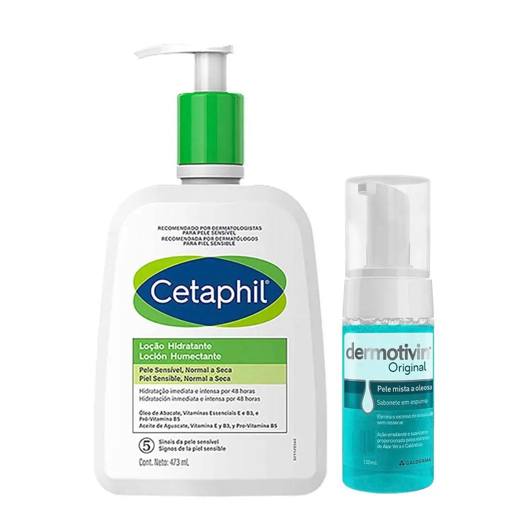 Cetaphil e Dermotivin Kit - Hidratante Corporal para Peles Normais ou Secas + Espuma de Limpeza Facial para Peles Mistas a Oleosas