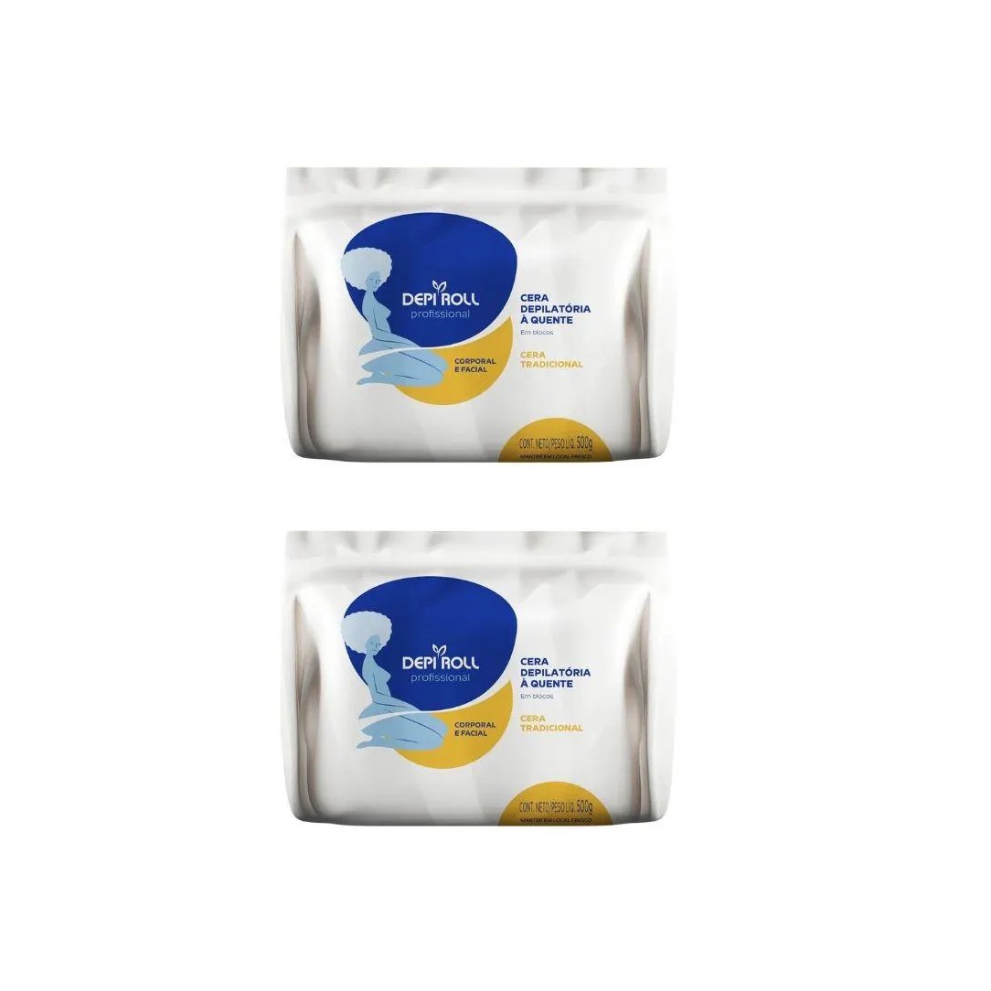 Depilatorio Depiroll Cera 500G Blocos Tradicional-Kit C/ 2Un