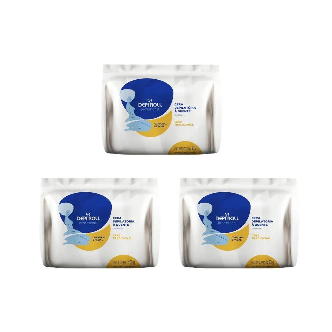 Depilatorio Depiroll Cera 500G Blocos Tradicional-Kit C/ 3Un