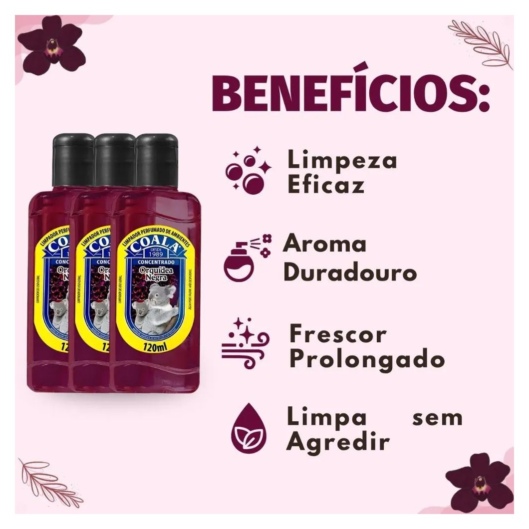 Kit Coala: 3 Limpadores Perfumados Orquídea Negra 120ml