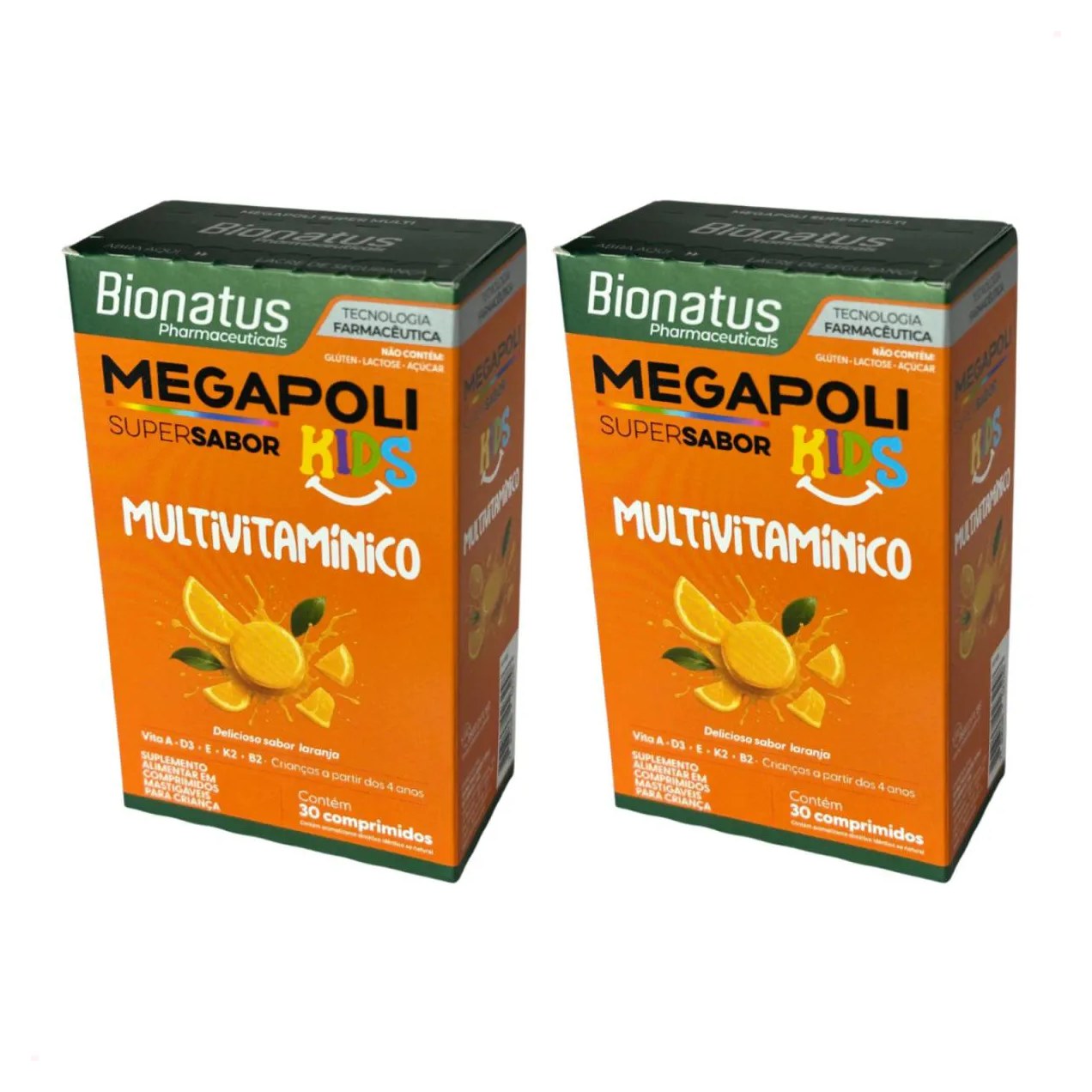 Kit com 2 - Megapoli Kids Multivitaminico Sabor Laranja 30Cp