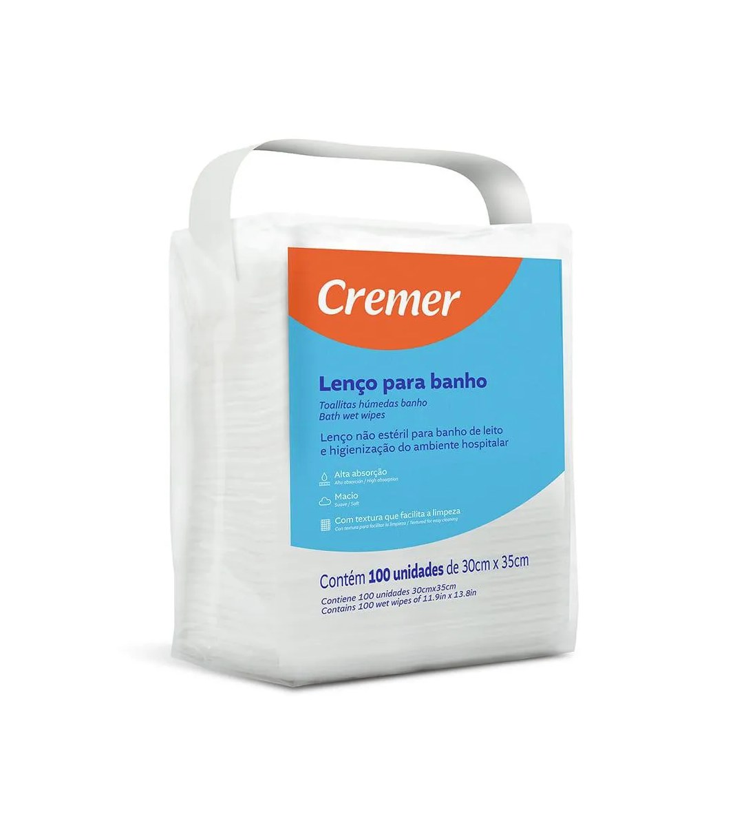 Lenço Pra Banho Leito Acamados 30X 35 Cm 100 Unidades Cremer