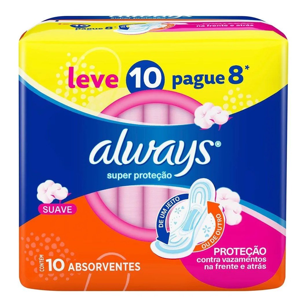 Absorvente Always Básico Cobertura Suave com Abas - Embalagem com 8 unidades - Leve 10 Pague 8