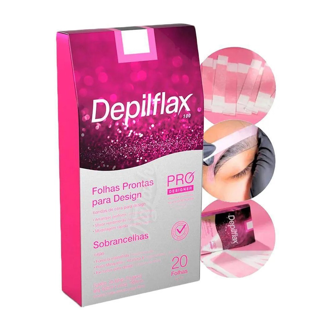 Folha de Cera Fria 20Un Prontas Depilação Facial Design Sobrancelhas Rosa Modelagem Depilflax