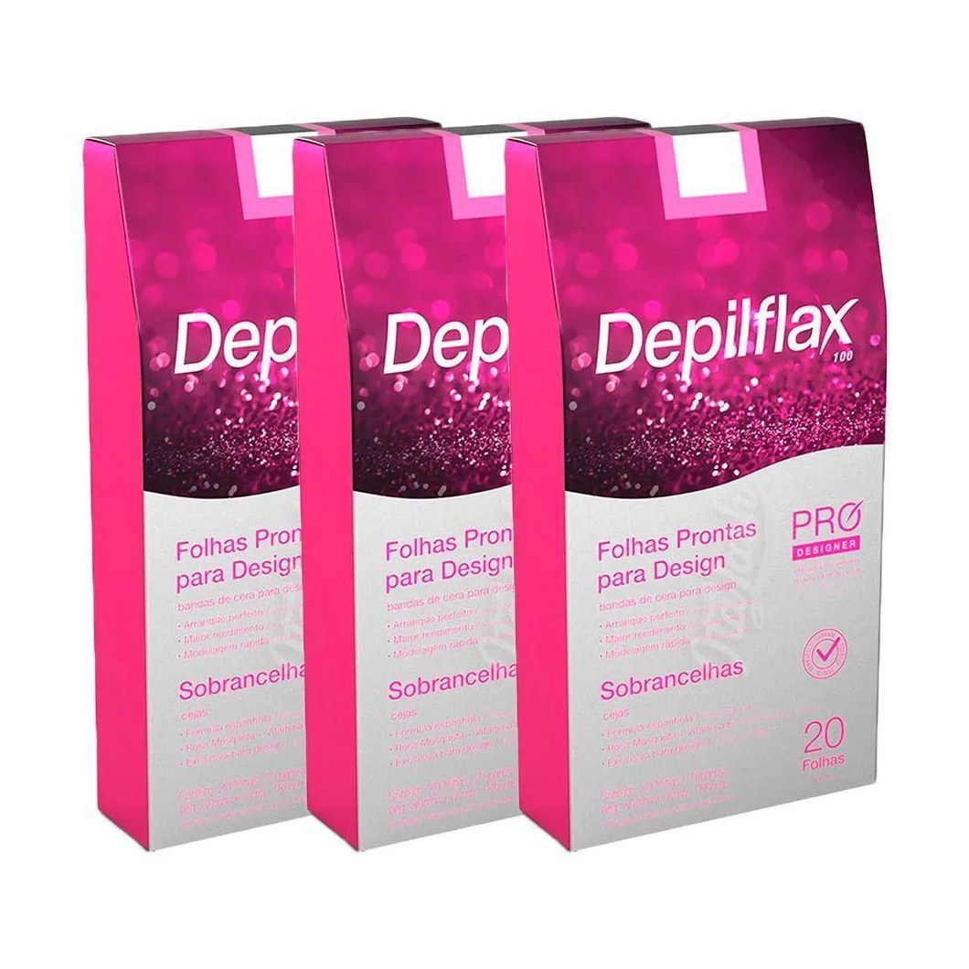 Folha de Cera Fria Kit 60Un Prontas Depilação Facial Design Sobrancelhas Rosa Modelagem Depilflax