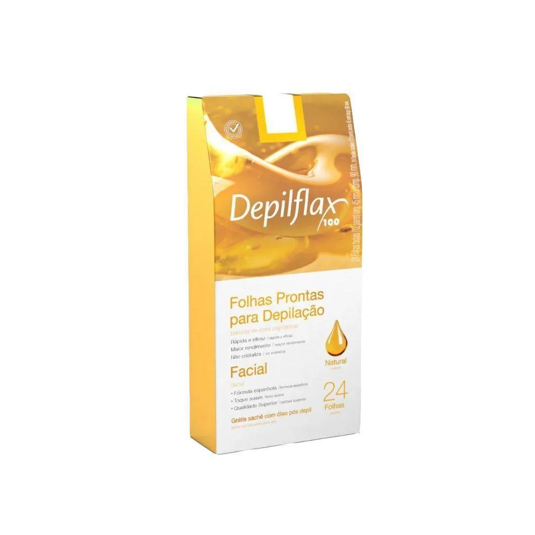 Folhas Prontas para Depilação Facial Buço Sobrancelha Depilflax Natural 24Un