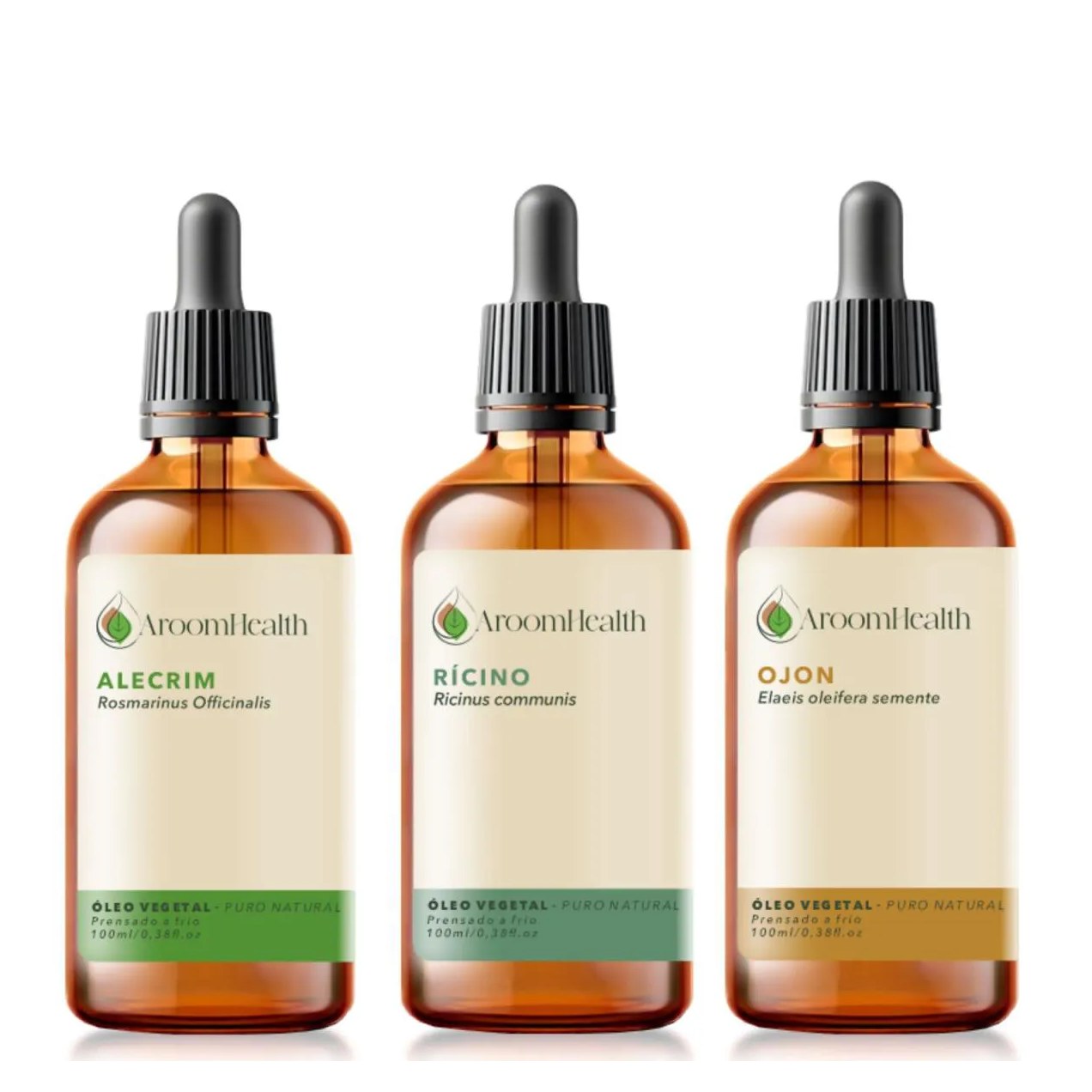 Kit Óleos Vegetais de Alecrim, Semente de Ojon/batana e Rícino - 100ml Cada