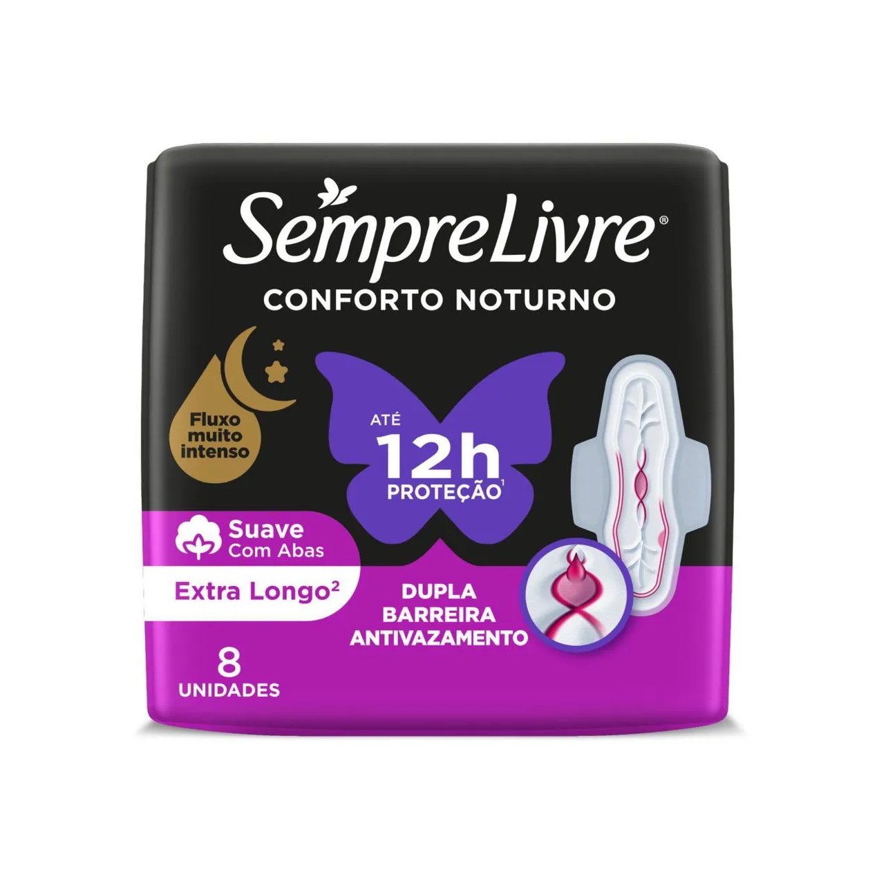 Absorvente Sempre Livre Conforto Noturno Cobertura Suave Com Abas com 8 unidades