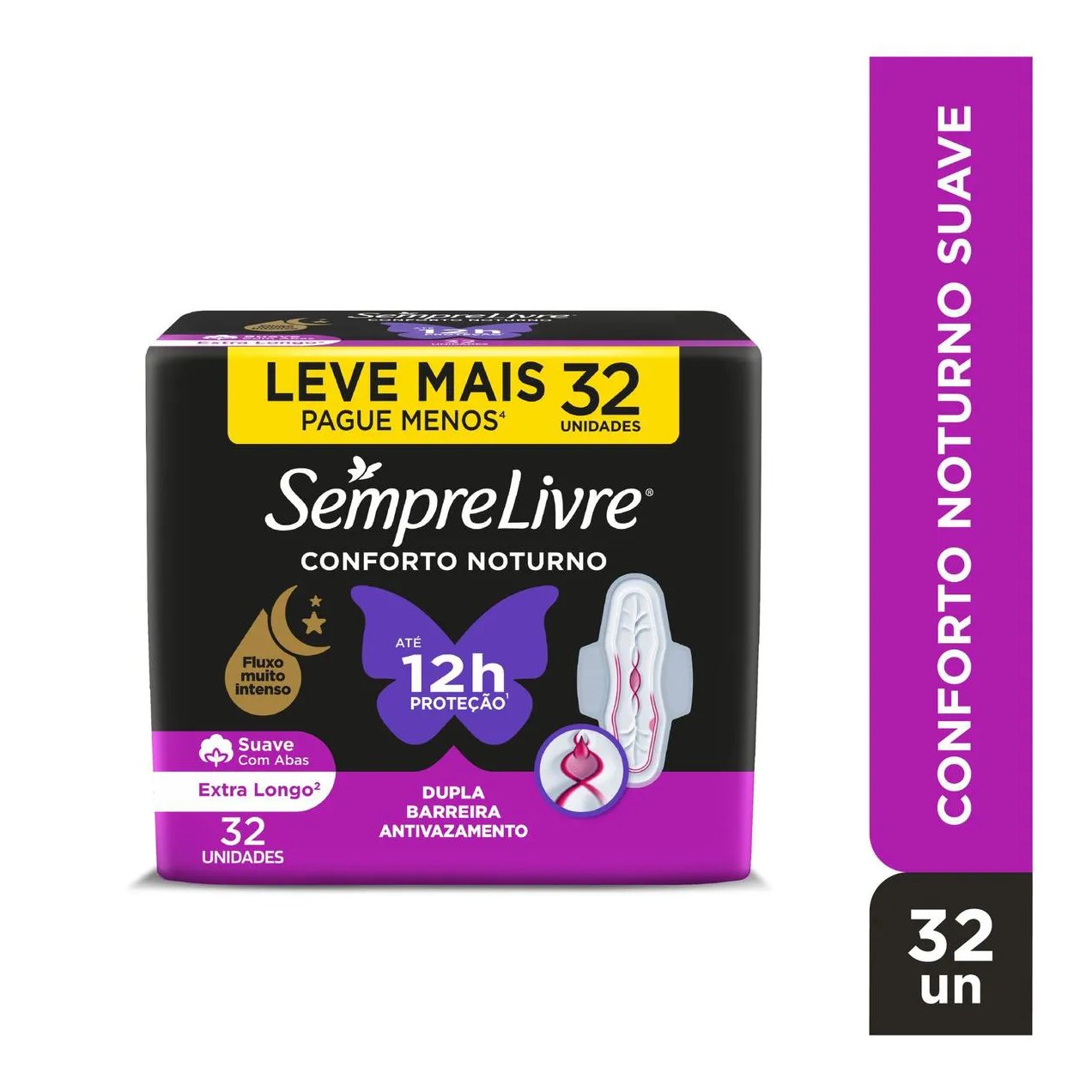 Absorvente Sempre Livre Conforto Noturno Cobertura Suave Com Abas 32 unidades