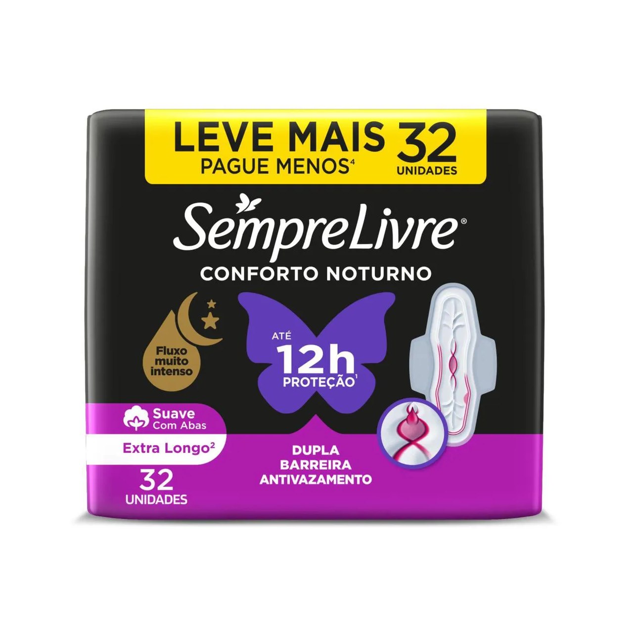 Absorvente Sempre Livre Conforto Noturno Cobertura Suave Com Abas 32 unidades