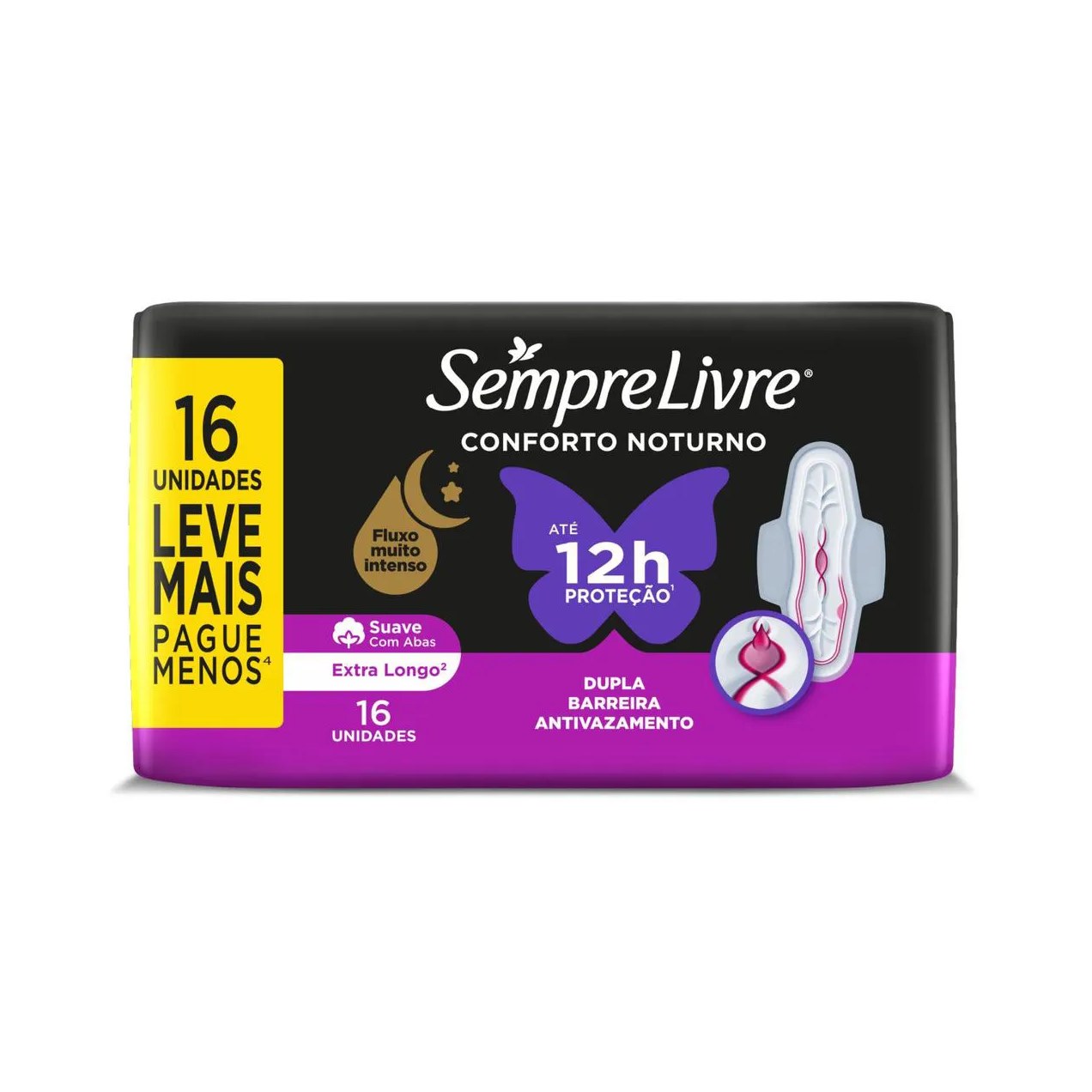 Absorvente Sempre Livre Conforto Noturno Cobertura Suave Com Abas com 16 unidades