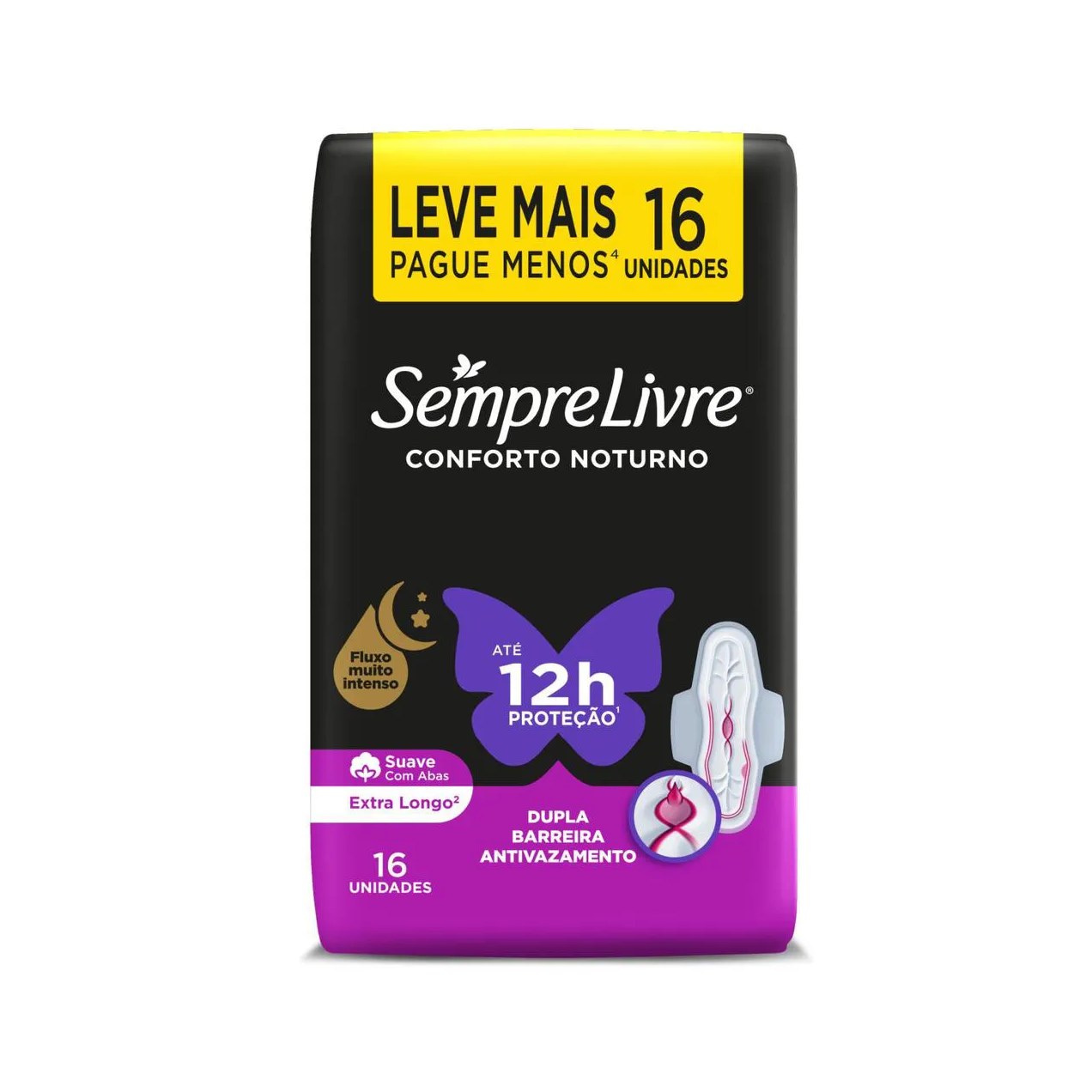 Absorvente Sempre Livre Conforto Noturno Cobertura Suave Com Abas com 16 unidades