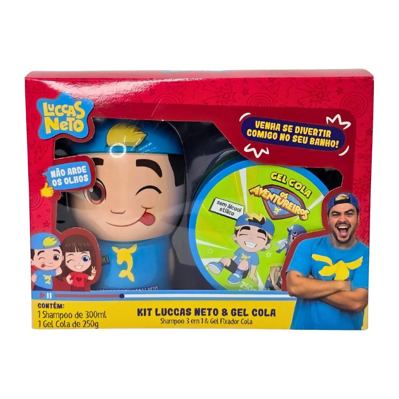 Shampoo 3 em 1 3D Todos os Tipos de Cabelos + Gel Cola os Aventureiros Luccas Neto Cia. da Natureza