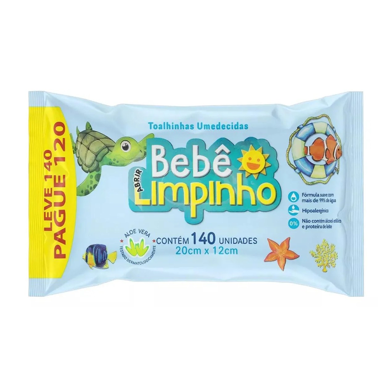 Toalhinhas Umedecidas Aloe Vera Bebê Limpinho 140Und 20Cm X 12Cm