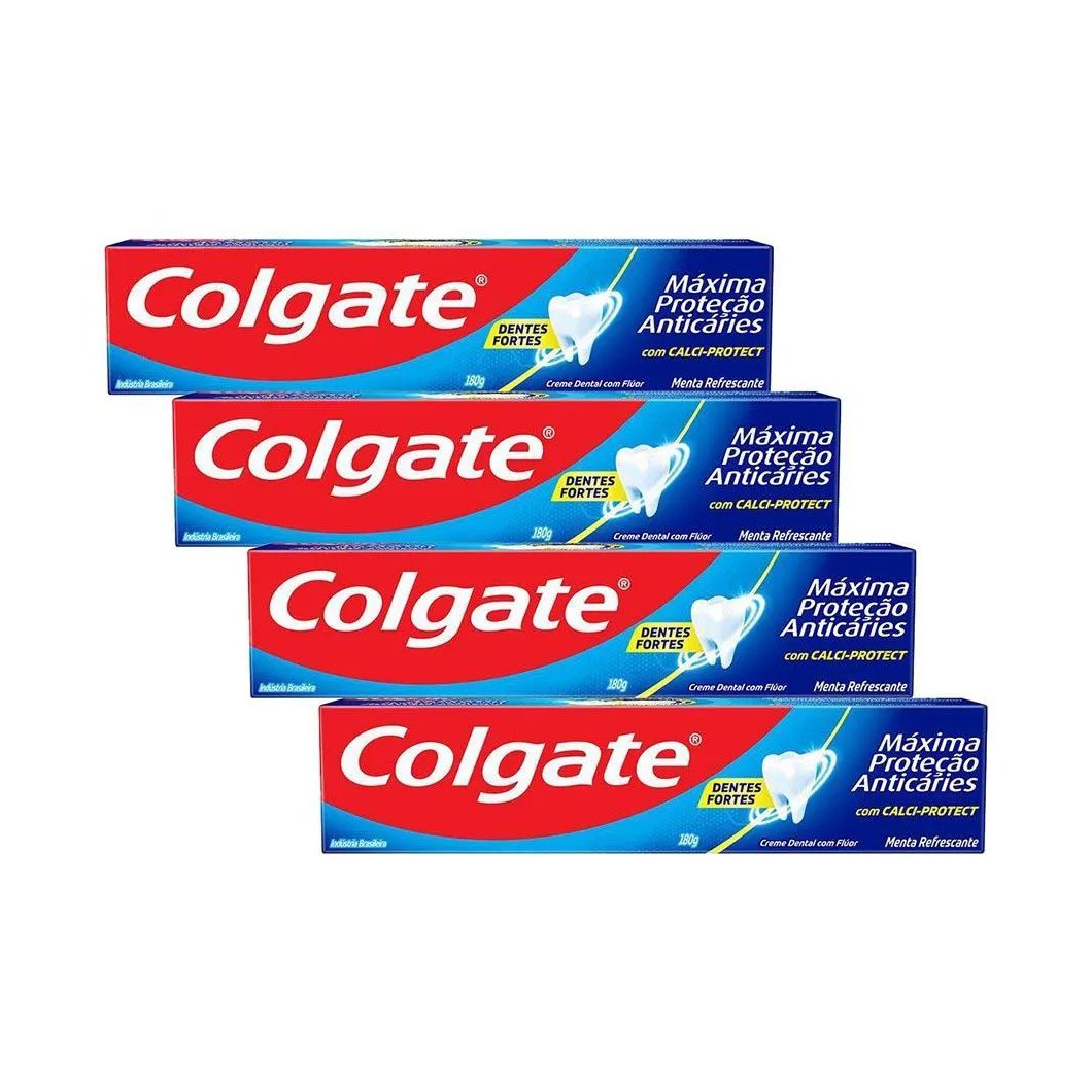 Kit 4 Cremes Dentais Colgate Máxima Proteção Anticáries Tamanho Família 180G