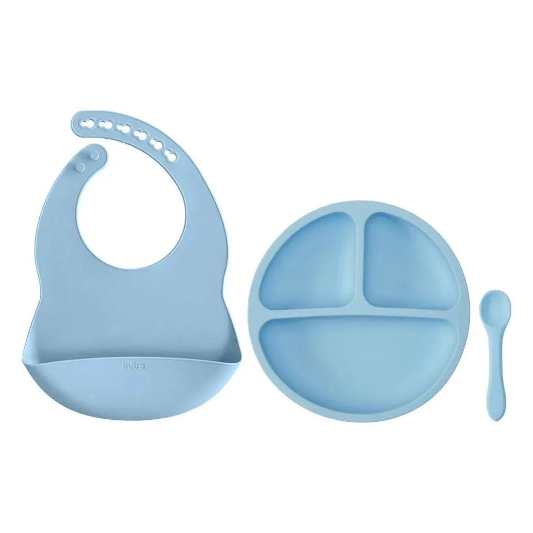 Kit Refeição Introdução Alimentar em Silicone Azul Buba