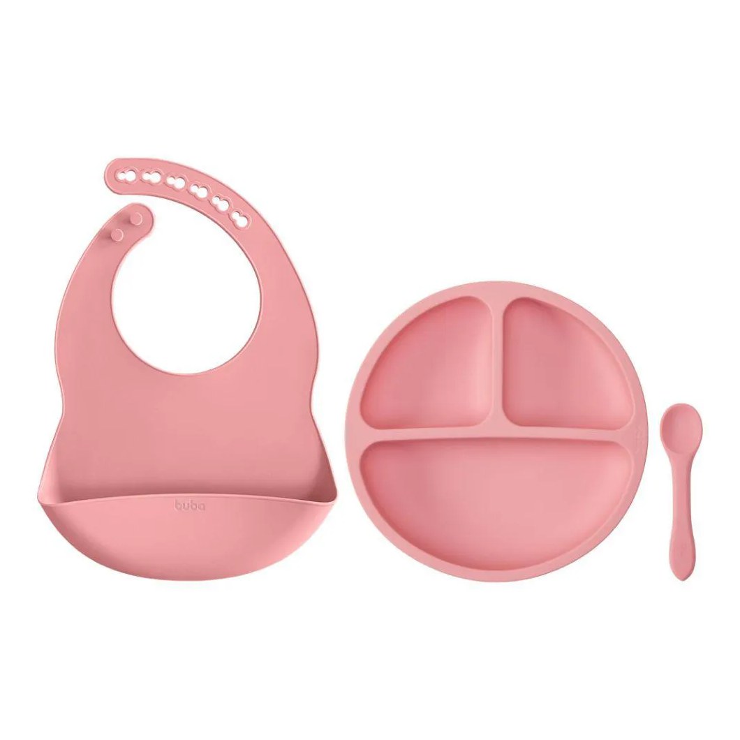 Kit Refeicao Introducao Alimentar em Silicone Rosa Buba