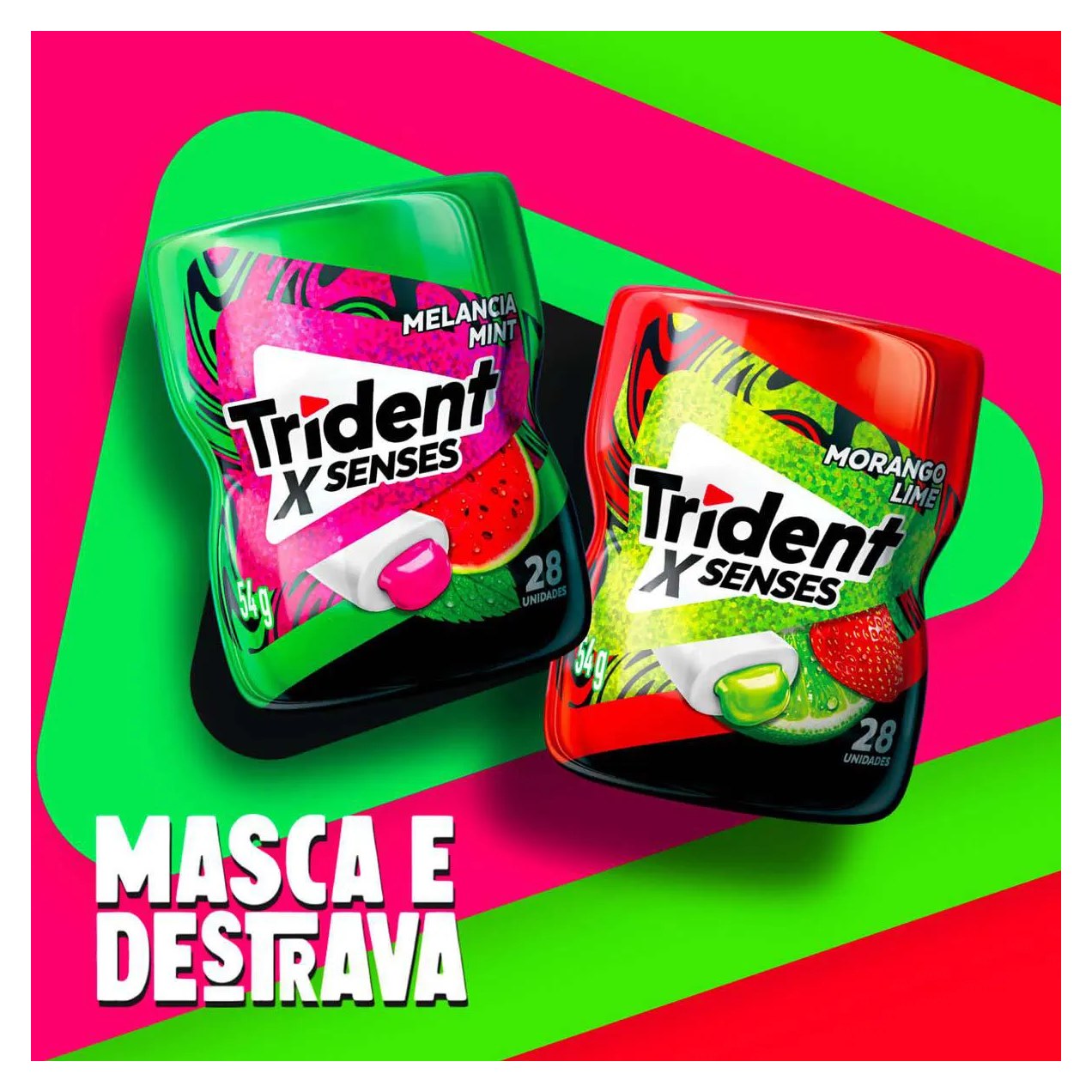 Goma de Mascar Trident X Senses Morango Lime Sem Açúcar 54g