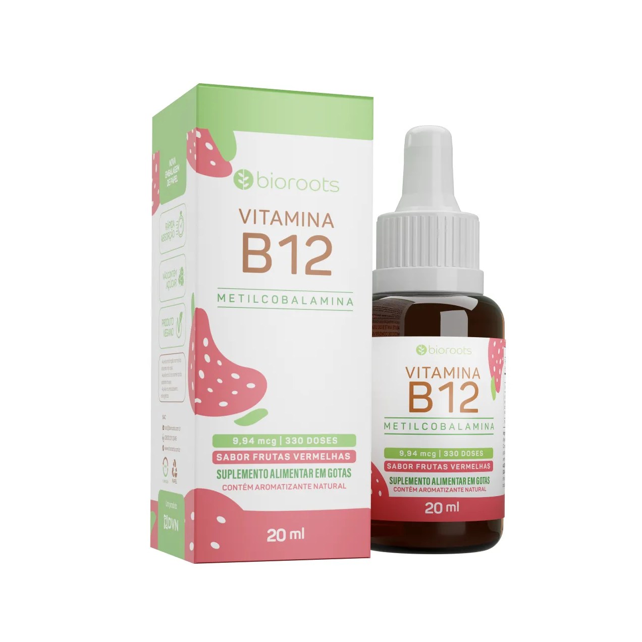 Vitamina B12 10mcg Bioroots Frutas Vermelhas Gotas 20ml