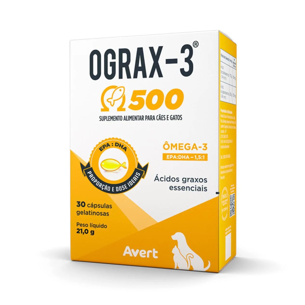 Suplemento Alimentar Ograx Ômega 3 500Mg 30 Cápsulas para Cães e Gatos