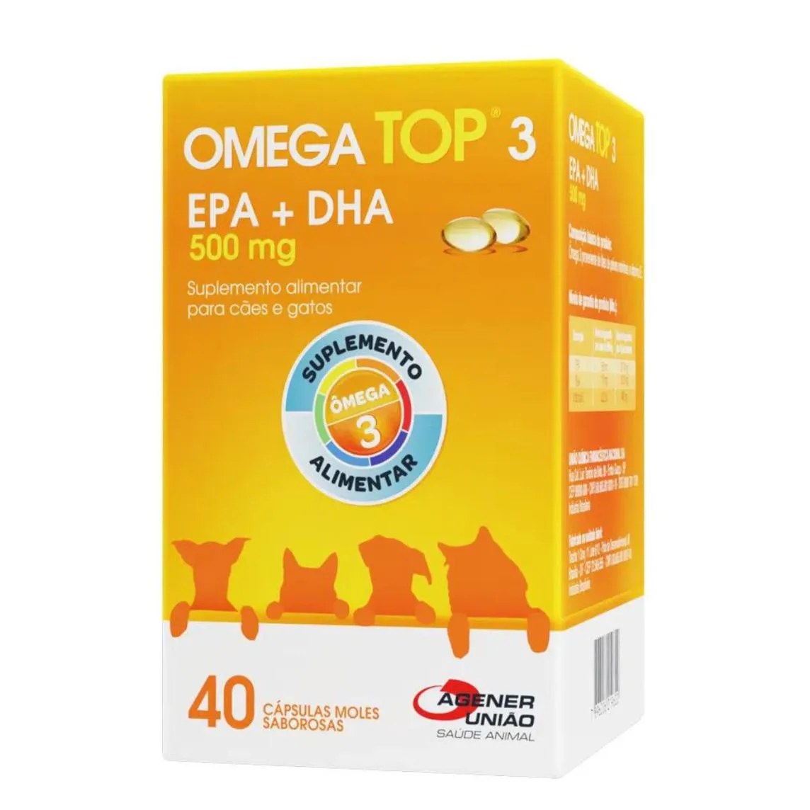 Suplemento Alimentar Omega Top 3 Epa + Dha 500Mg 40Cp para Cães e Gatos