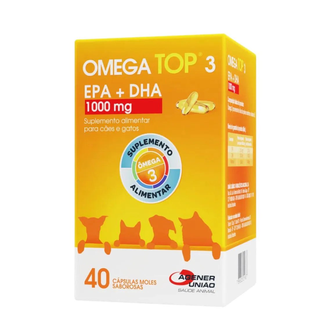 Suplemento Alimentar Omega Top 3 Epa + Dha 1000Mg 40Cp para Cães e Gatos