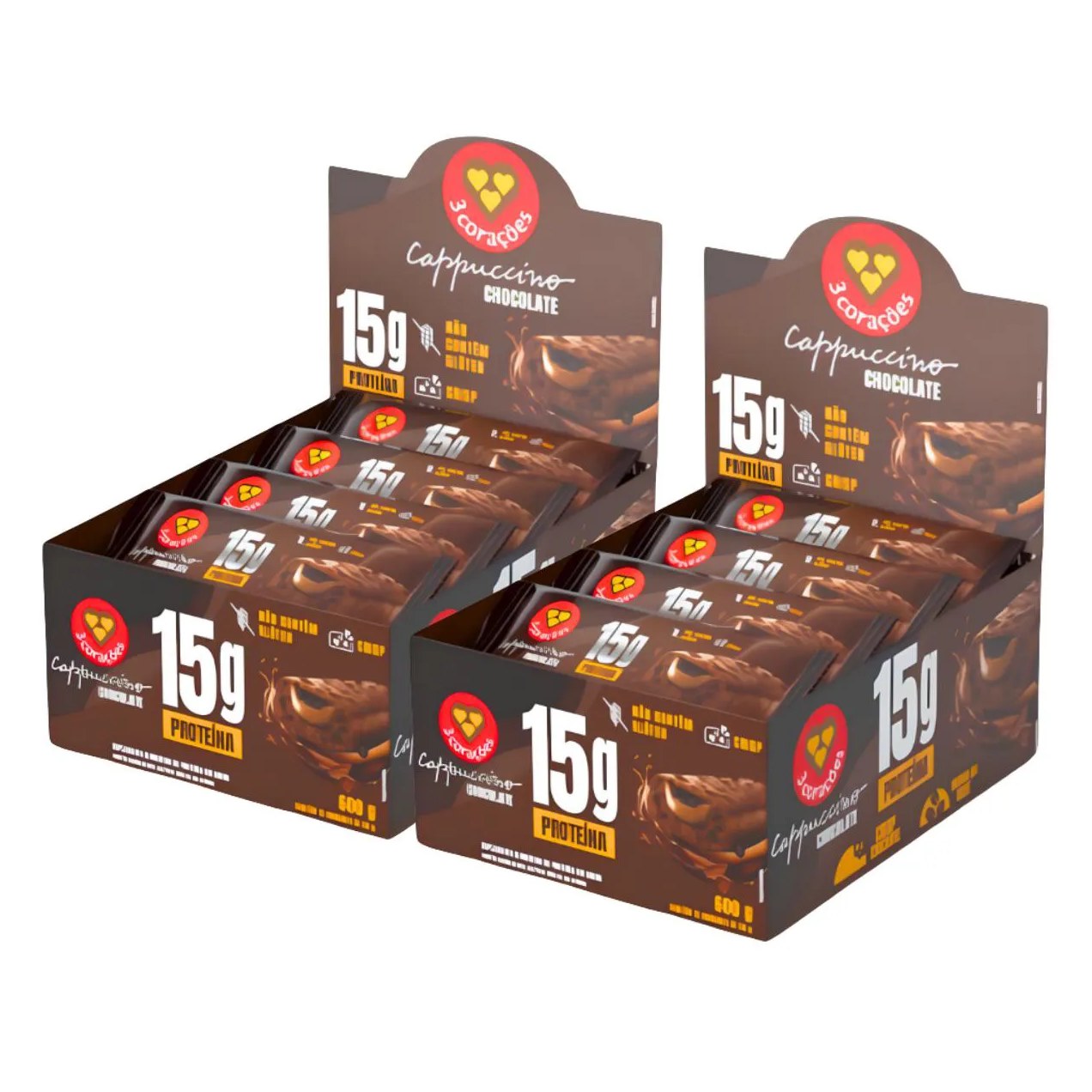 2X Barra Proteica 3 Corações Cappuccino Chocolate 12Un 50G