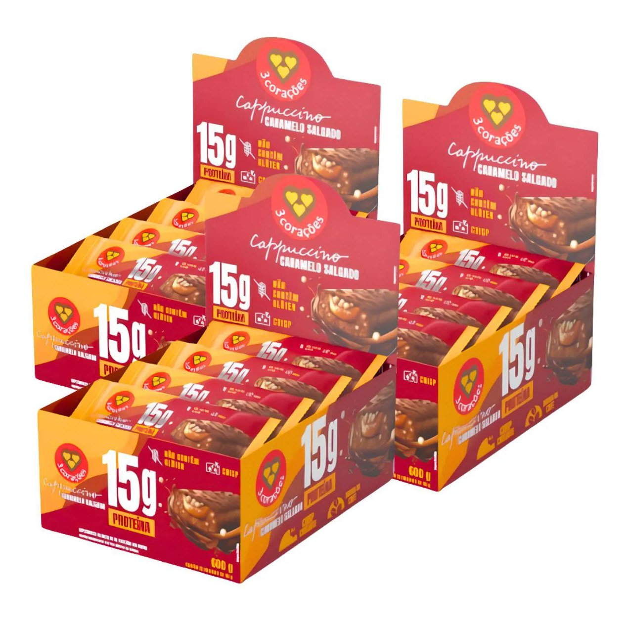3X Barra Proteica 3 Corações Cappuccino Caramelo 12Un 50G Cappuccino Caramelo Salgado