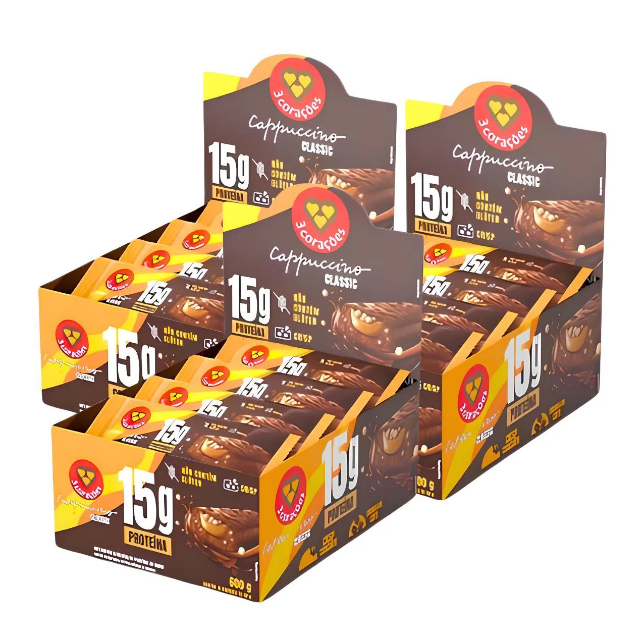 3X Barra Proteica 3 Corações Cappuccino Classic 12Un 50G