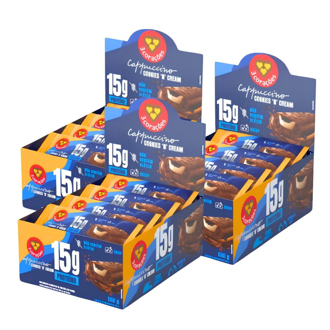 3X Barra Proteica 3 Corações Cappuccino Cookies 12Un 50G Cappuccino Cookies N Cream