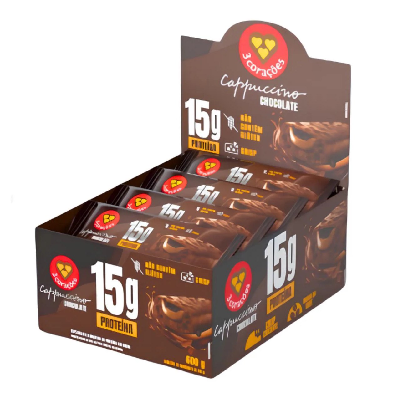 Barra Proteica 3 Corações Cappuccino Chocolate 12Un 50G