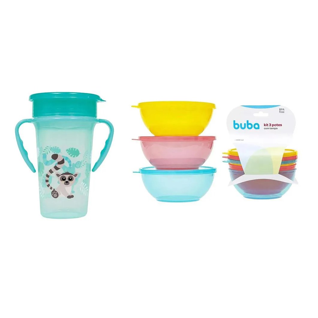 Kit Copo 360° 300Ml + Pote Bolws C/3Und Buba