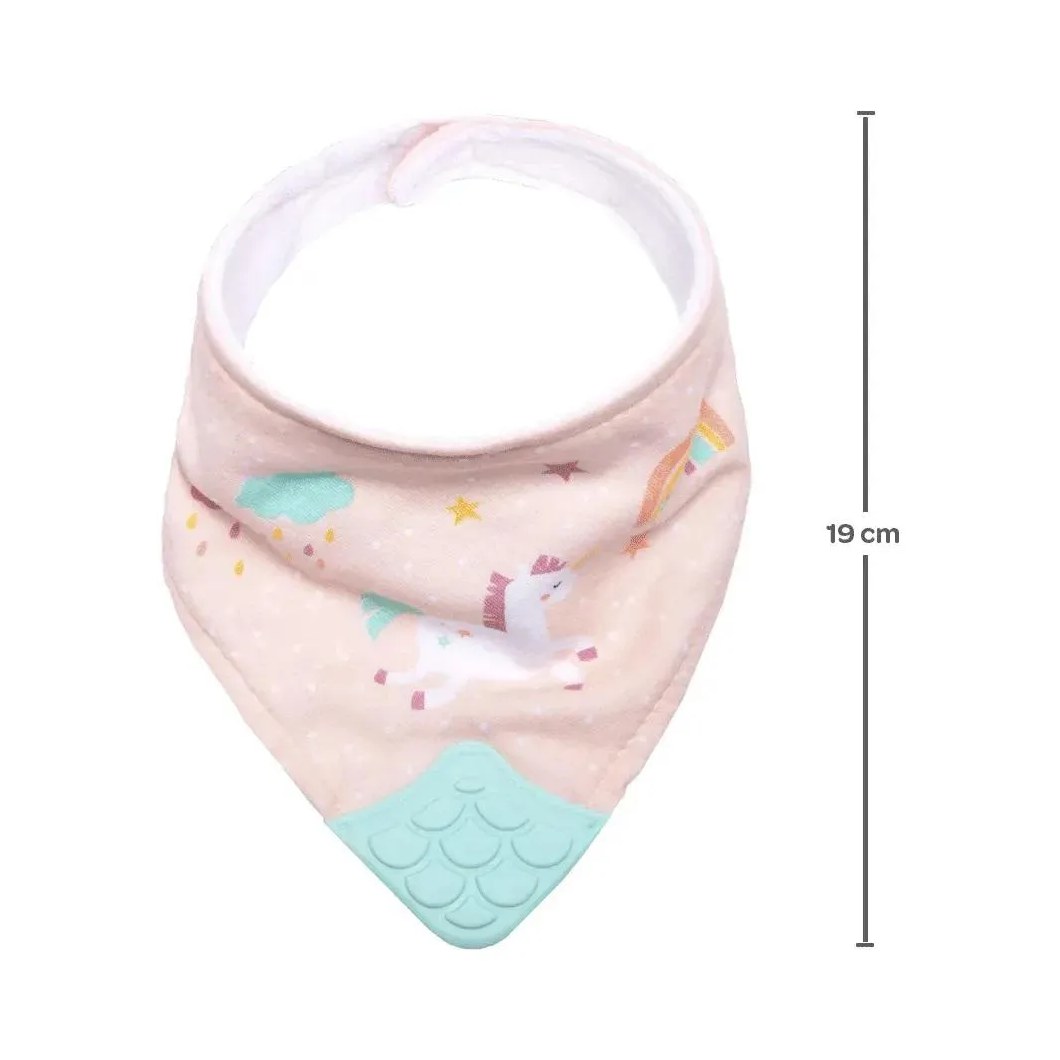 Kit Joelheira Infantil Antiderrapante +6M + Babador Bandana C/Mordedor Magic Unicórnio Buba