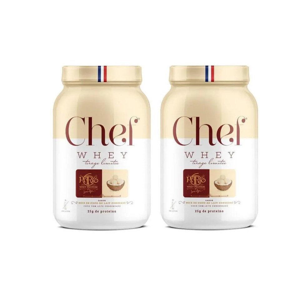 Combo 2 Chef Whey Protein Concentrado Gourmet Paris 6 800G Coco com Leite Condensado - sem Lactose