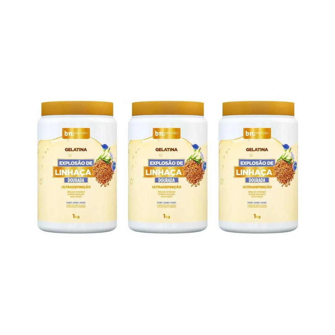 Gelatina Beleza Natural 1000G Explosao Linhaça - Kit C/ 3Un
