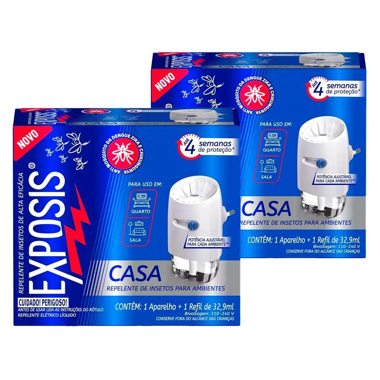 2 Aparelhos Repelente Elétrico + Refil Exposis Casa 32,9Ml