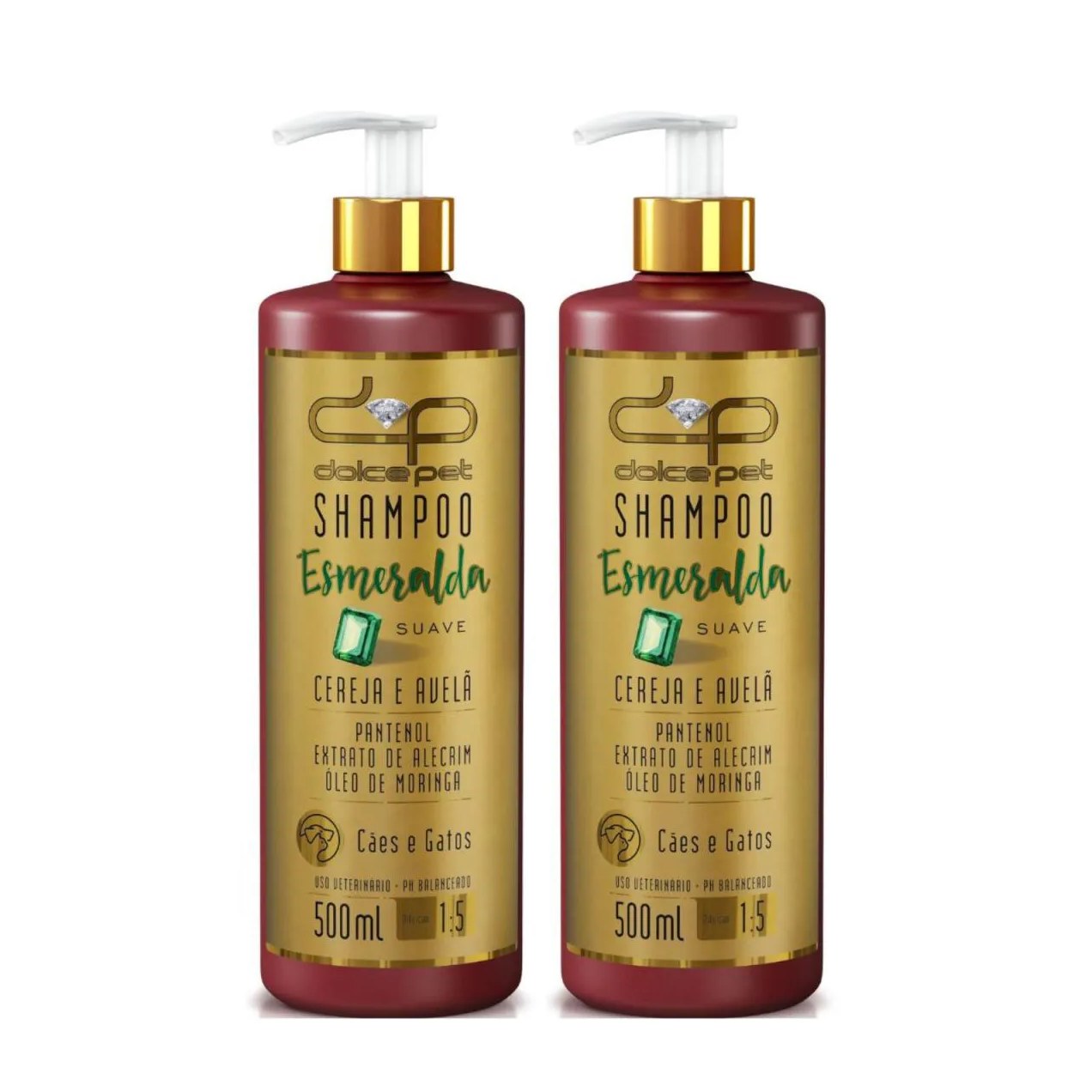 Kit 2 Shampoo Suave Cereja e Avelã Dolce Pet Cães e Gatos - 500 Ml