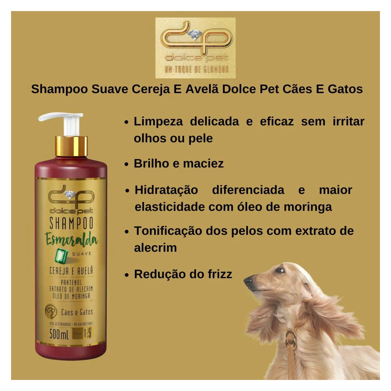 Kit 2 Shampoo Suave Cereja e Avelã Dolce Pet Cães e Gatos - 500 Ml