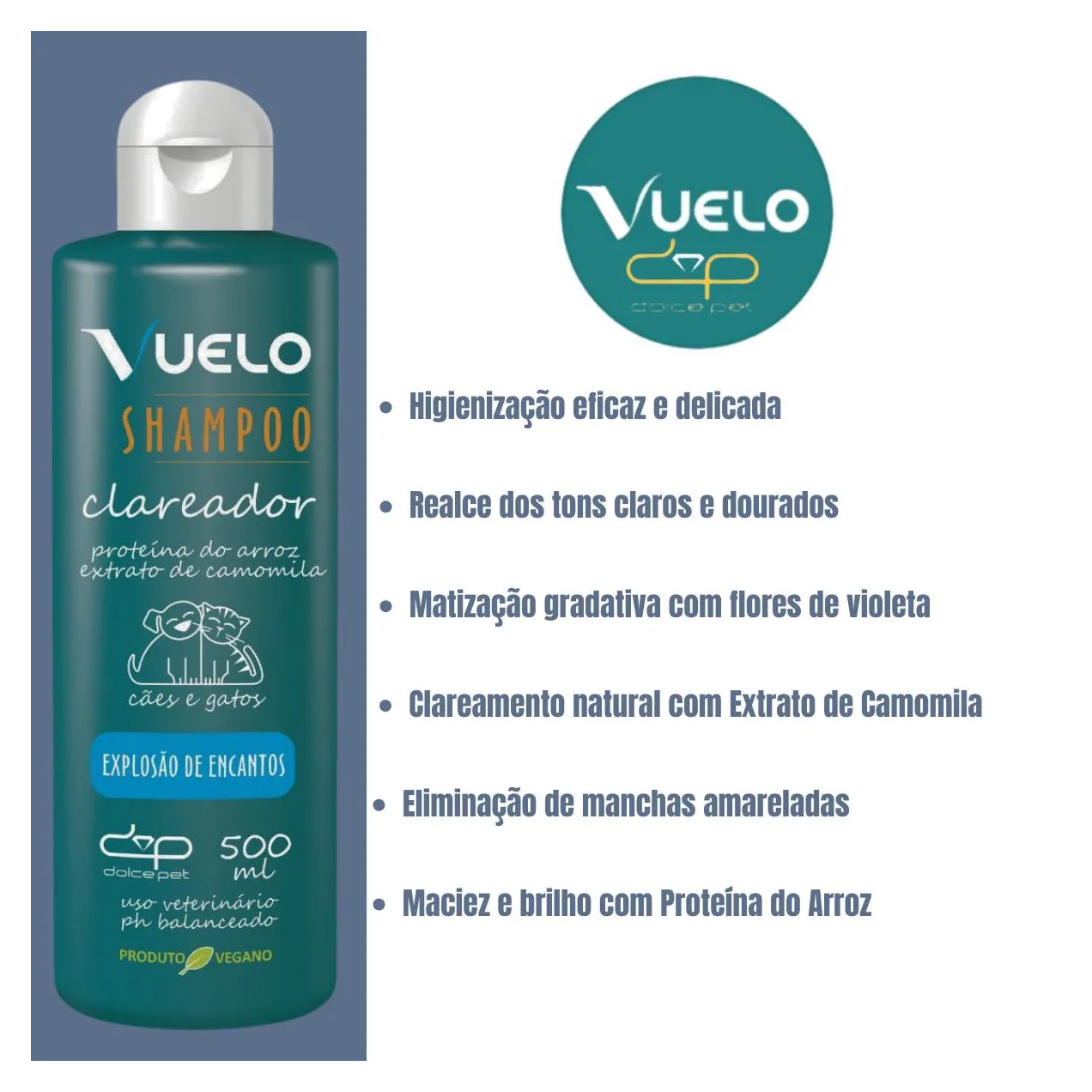 Shampoo Clareador Explosão de Encantos Vuelo Dolce Pet Cães e Gatos - 500 Ml